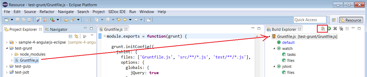 Add Gruntfile In Build Explorer With Drag Drop