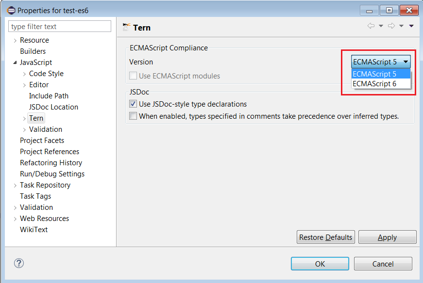 Select ECMAScript version