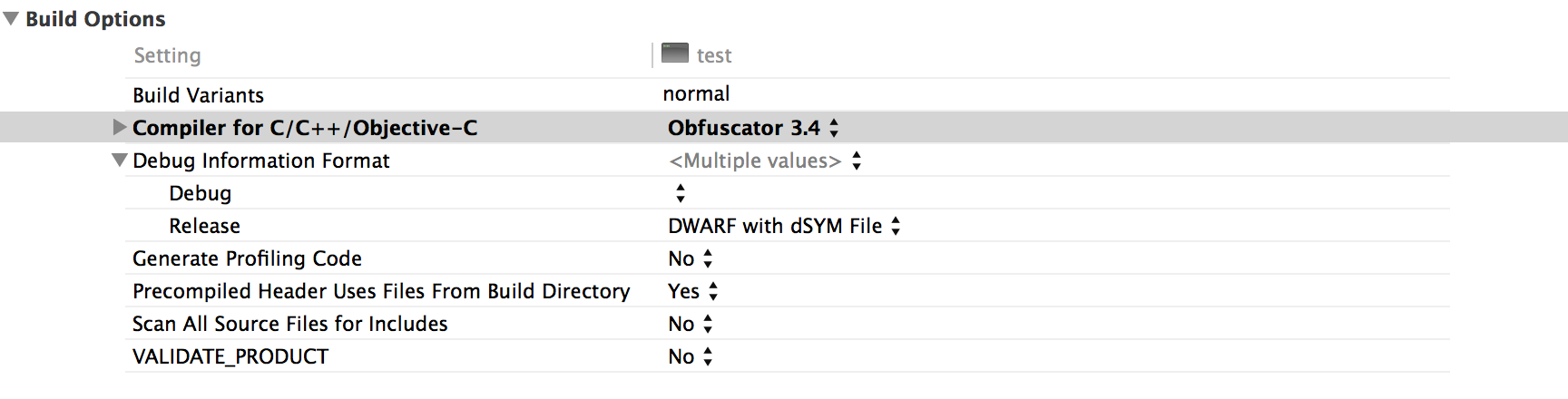 Xcode build settings